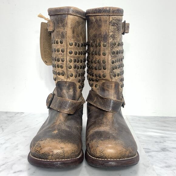 BED STU Cobbler Series Moto Boots Women 6 Brown Leather Studded Distressed NWT - Picture 4 of 12